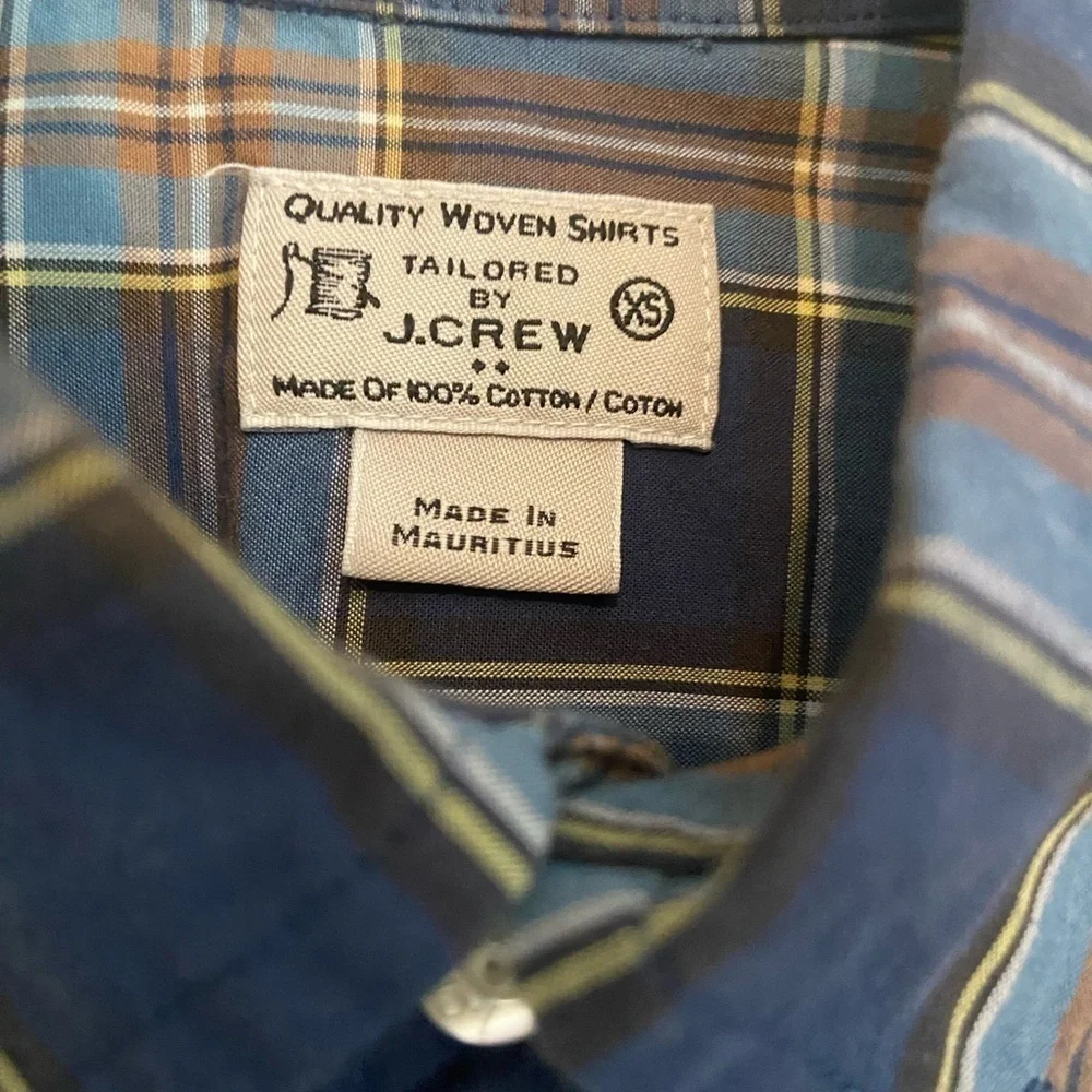 J. Crew Button Down Shirt Mens Blue Long Sleeve Button Up Sz XS Plaid Woven EUC